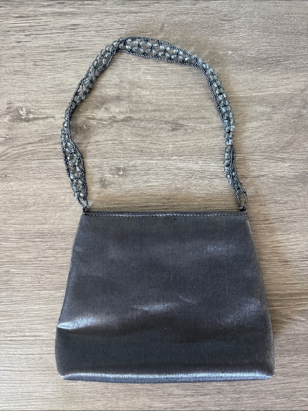 Purplish Gray Metallic Evening Mini Bag with Beaded Strap - Picture 1 of 6